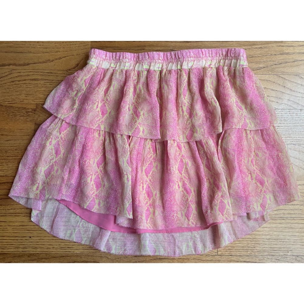 Generation Love Cora Mini Silk Skirt Nwt Neon Yellow Pink Snake Print Sz Medium — image 3 of 8
